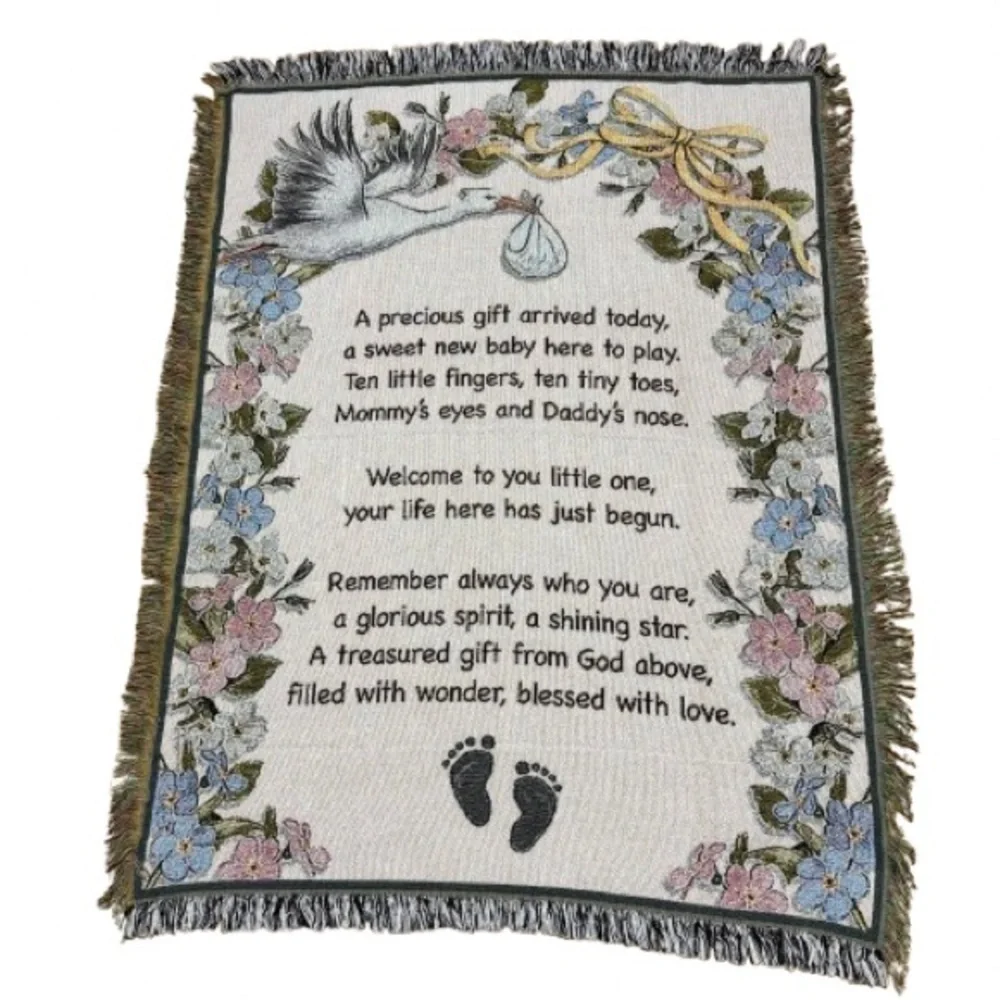 Collections ETC Baby Tapestry Throw Blanket W/ Stork Flower Print Baby Gift